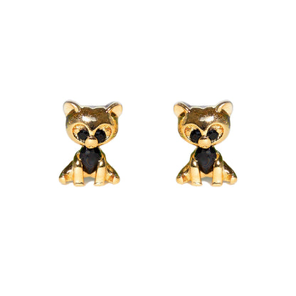 1 Set Cute Cartoon Character Asymmetrical Plating Inlay Brass Zircon 18k Gold Plated Ear Studs