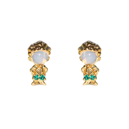 1 Set Cute Cartoon Character Asymmetrical Plating Inlay Brass Zircon 18k Gold Plated Ear Studs