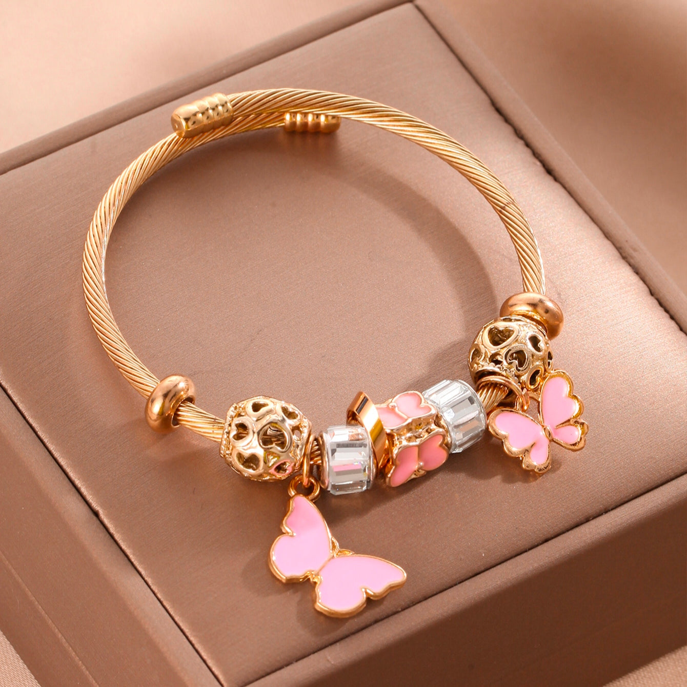 Cute Sweet Butterfly Stainless Steel Enamel Hollow Out Bangle