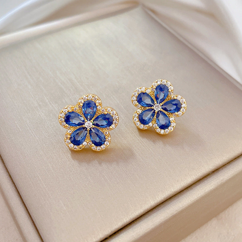 Wholesale Glam Flower Titanium Steel Copper Inlay Zircon Earrings Necklace