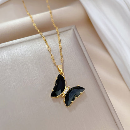 Wholesale Elegant Butterfly Titanium Steel Copper Inlay Artificial Crystal Earrings Necklace