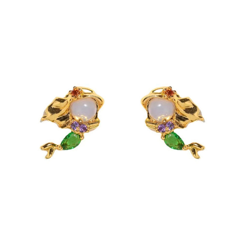 1 Set Cute Cartoon Character Brass Asymmetrical Plating Inlay Zircon 18k Gold Plated Ear Studs