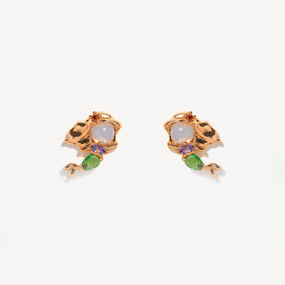 1 Set Cute Cartoon Character Brass Asymmetrical Plating Inlay Zircon 18k Gold Plated Ear Studs