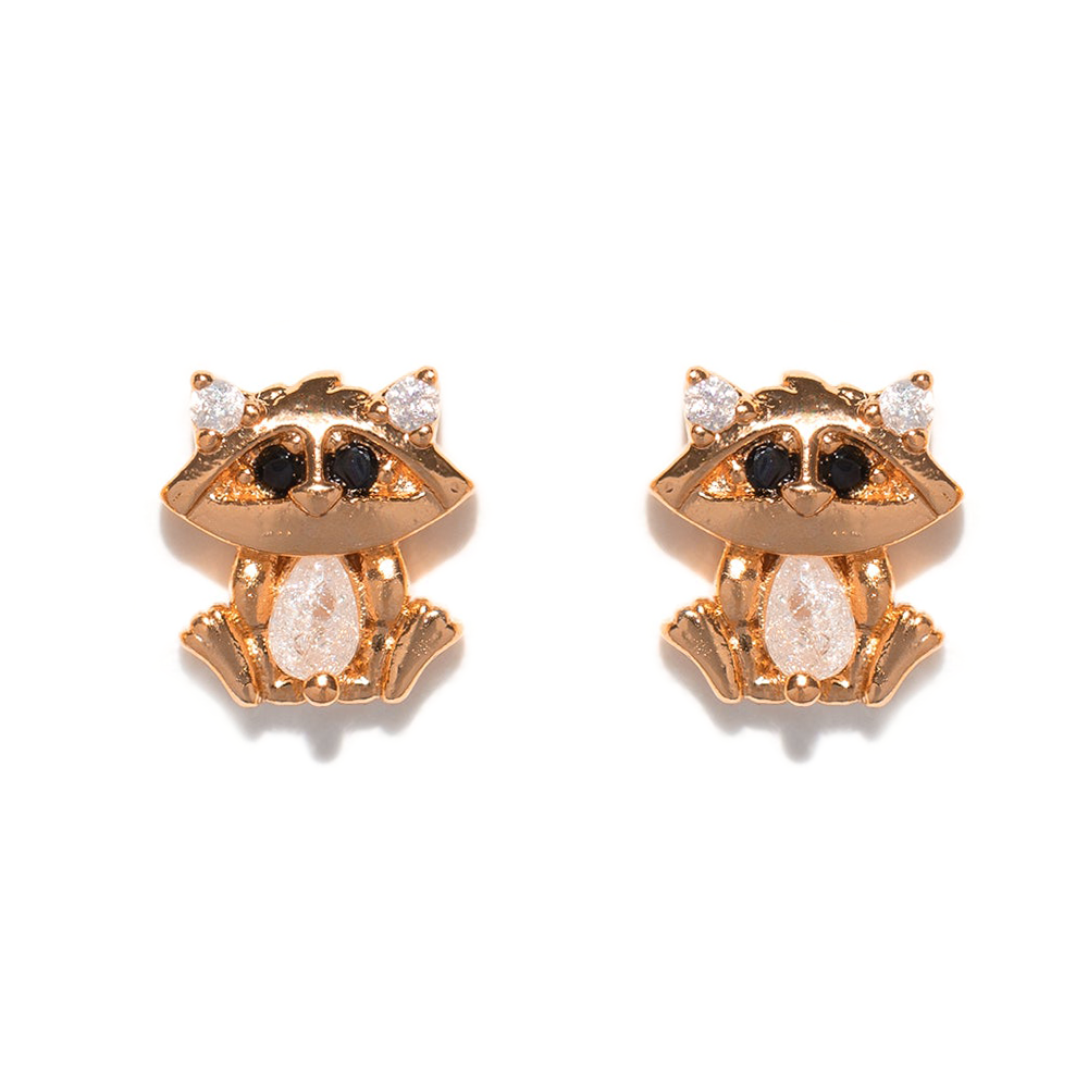 1 Set Artistic Animal Cartoon Brass Asymmetrical Plating Inlay Zircon 18k Gold Plated Ear Studs