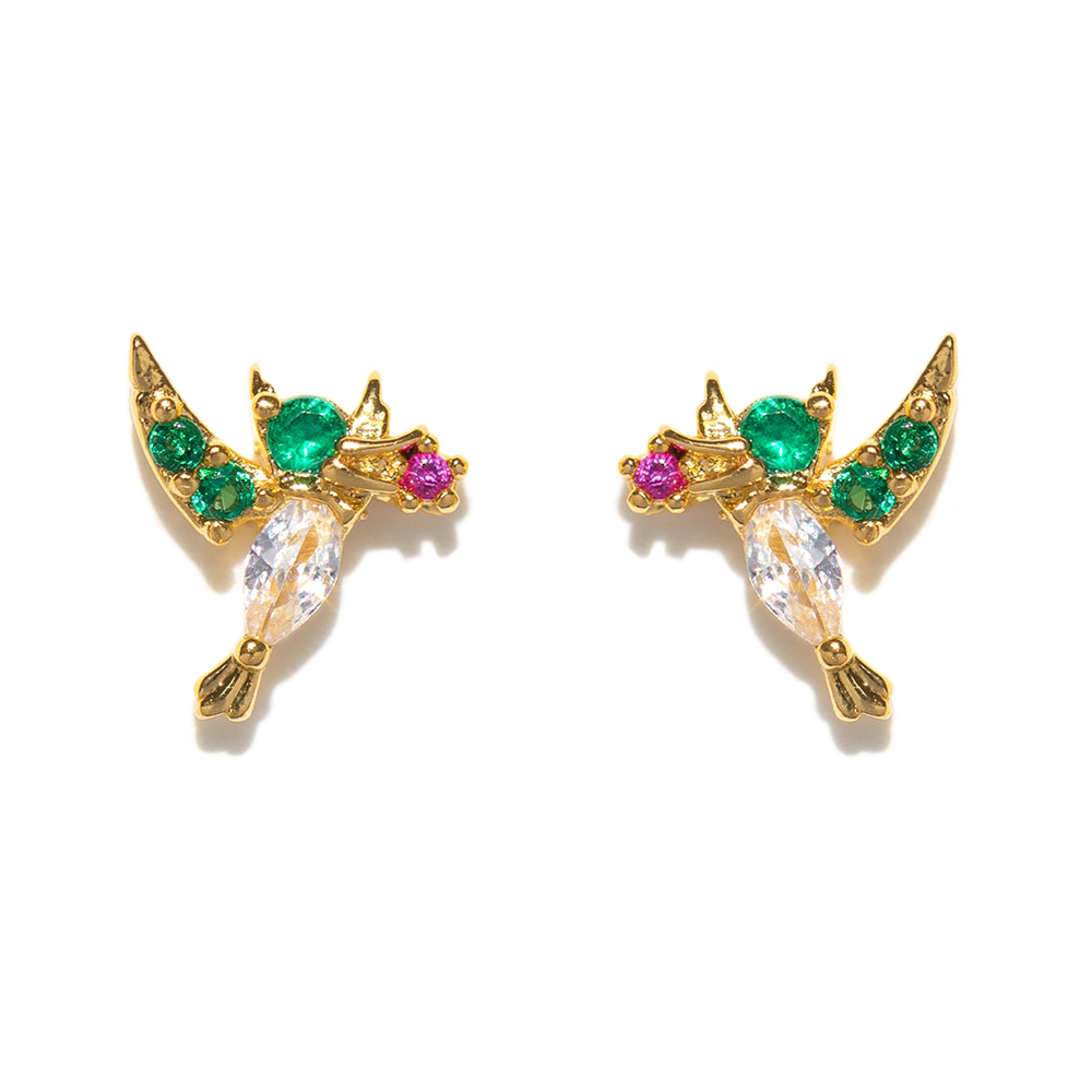 1 Set Artistic Animal Cartoon Brass Asymmetrical Plating Inlay Zircon 18k Gold Plated Ear Studs