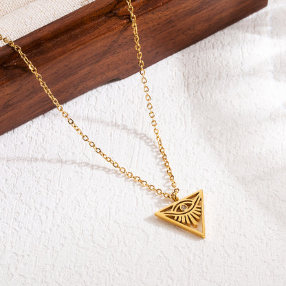 Modern Style Triangle Devil's Eye Stainless Steel Hollow Out Zircon 18k Gold Plated Pendant Necklace