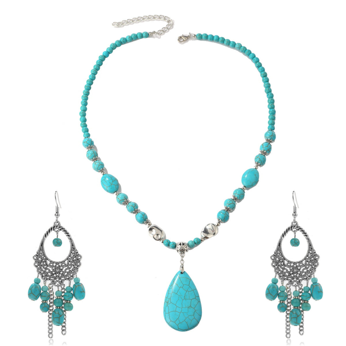 Ethnic Style Water Droplets Alloy Turquoise Plating Women's Pendant Necklace 1 Piece