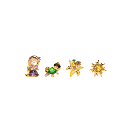 1 Set Cute Sweet Cartoon Sun Asymmetrical Plating Inlay Brass Zircon 18k Gold Plated Ear Studs