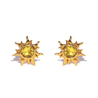1 Set Cute Sweet Cartoon Sun Asymmetrical Plating Inlay Brass Zircon 18k Gold Plated Ear Studs
