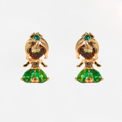 1 Set Princess Cute Cartoon Character Brass Asymmetrical Plating Inlay Zircon 18k Gold Plated Ear Studs