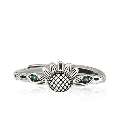 Retro Sunflower Waves Sterling Silver Enamel Inlay Artificial Gemstones Rings