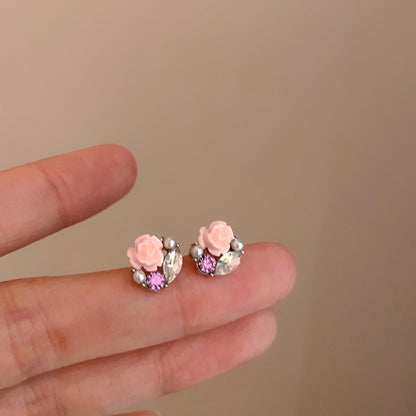 1 Pair Sweet Flower Enamel Inlay Alloy Drop Earrings Ear Studs