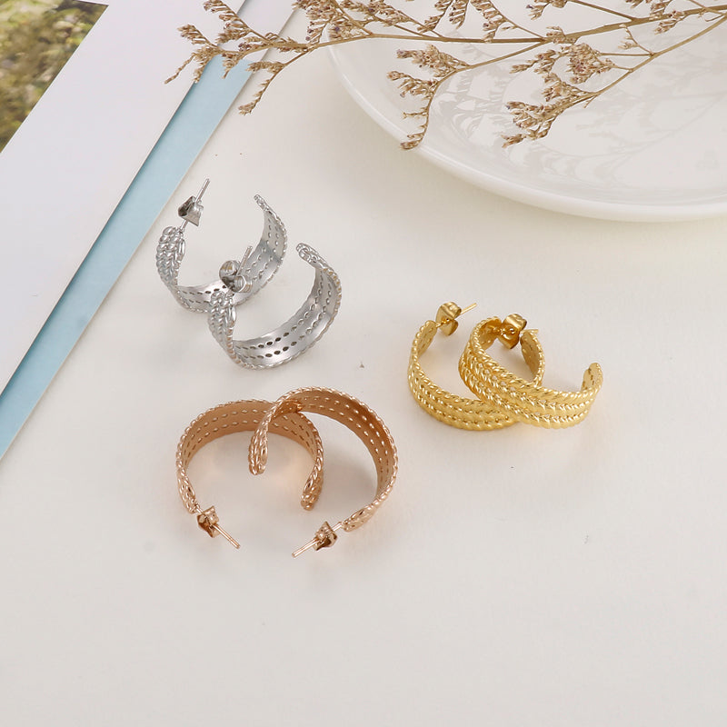 1 Pair Retro Classic Style C Shape Plating Stainless Steel Ear Studs