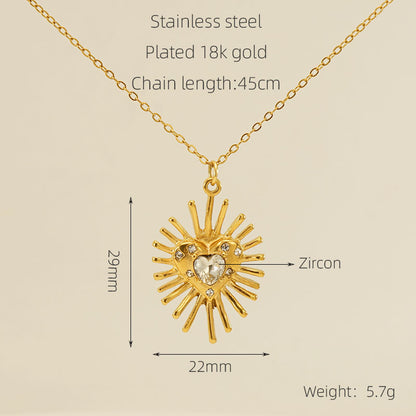 Modern Style Heart Shape Stainless Steel Plating Inlay Zircon 18k Gold Plated Pendant Necklace