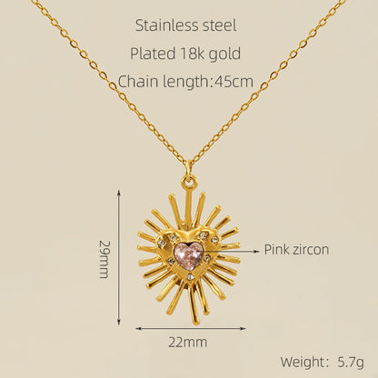 Modern Style Heart Shape Stainless Steel Plating Inlay Zircon 18k Gold Plated Pendant Necklace