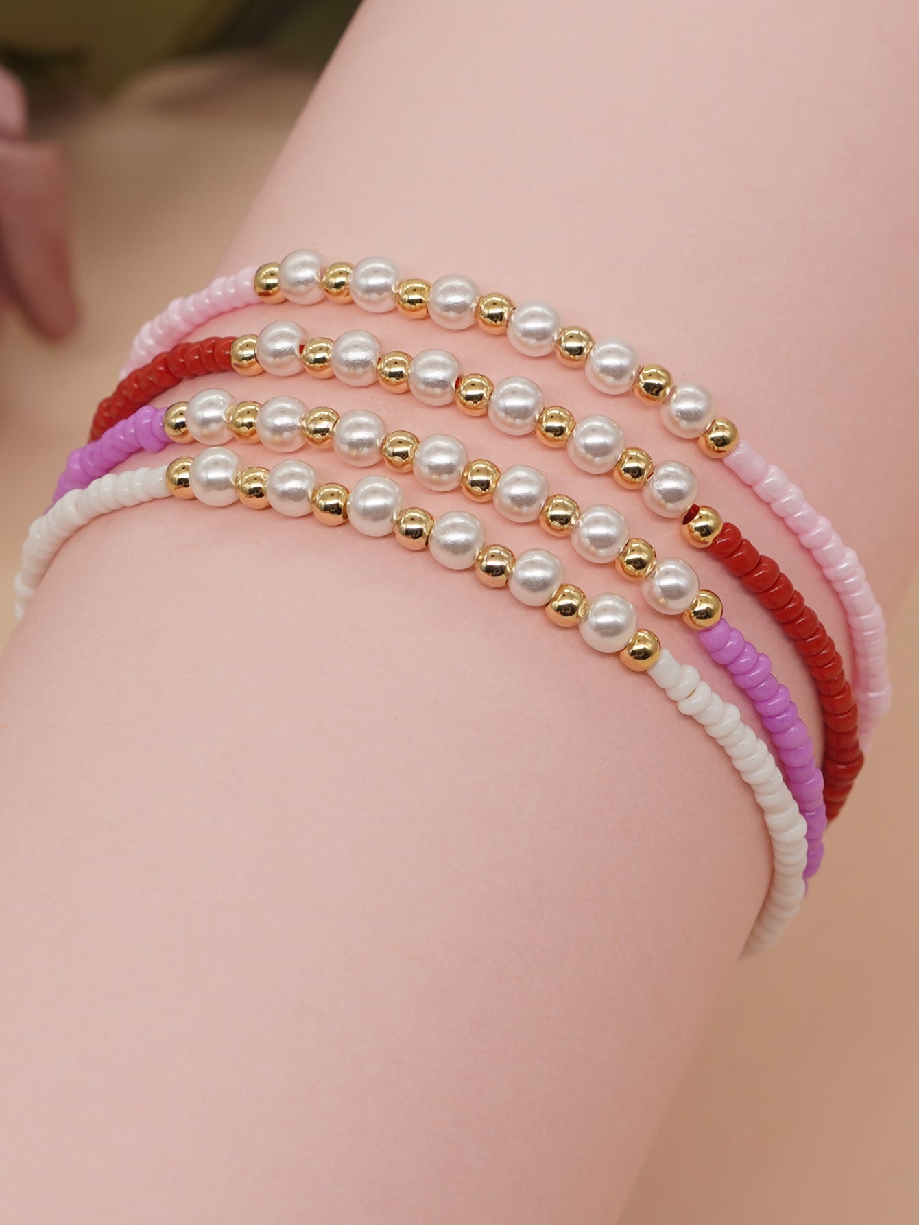 Simple Style Round Beaded Imitation Pearl Copper Wholesale Bracelets