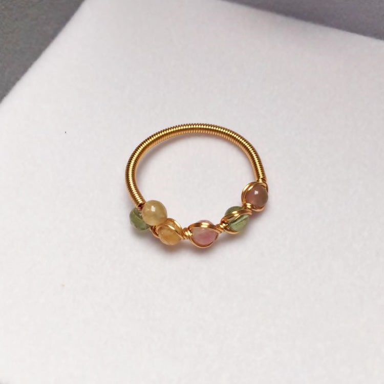 Glam Geometric Crystal Copper Handmade 14k Gold Plated Open Ring