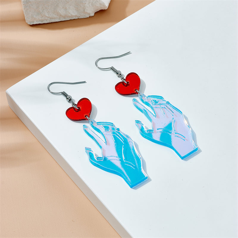 Modern Style Hand Heart Shape Arylic Women's Drop Earrings