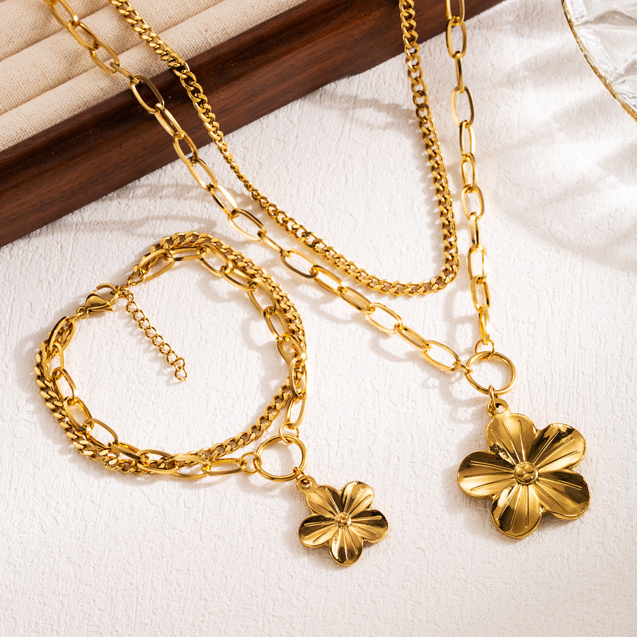 Wholesale Ins Style Elegant Heart Shape Flower Butterfly Stainless Steel 18k Gold Plated Bracelets Necklace