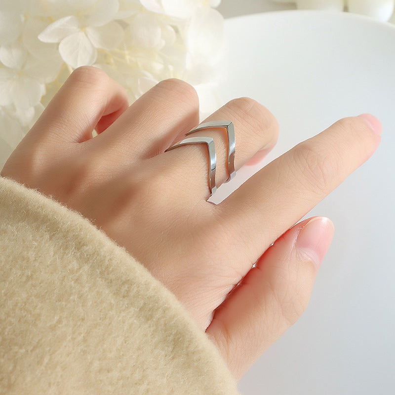 Pointed Hollow Titanium Steel Ring Nhok156060