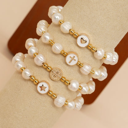 Casual Pentagram Freshwater Pearl Beaded Braid Bracelets