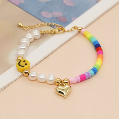 Cute Heart Shape Smiley Face Flower Freshwater Pearl Soft Clay Beaded Bracelets