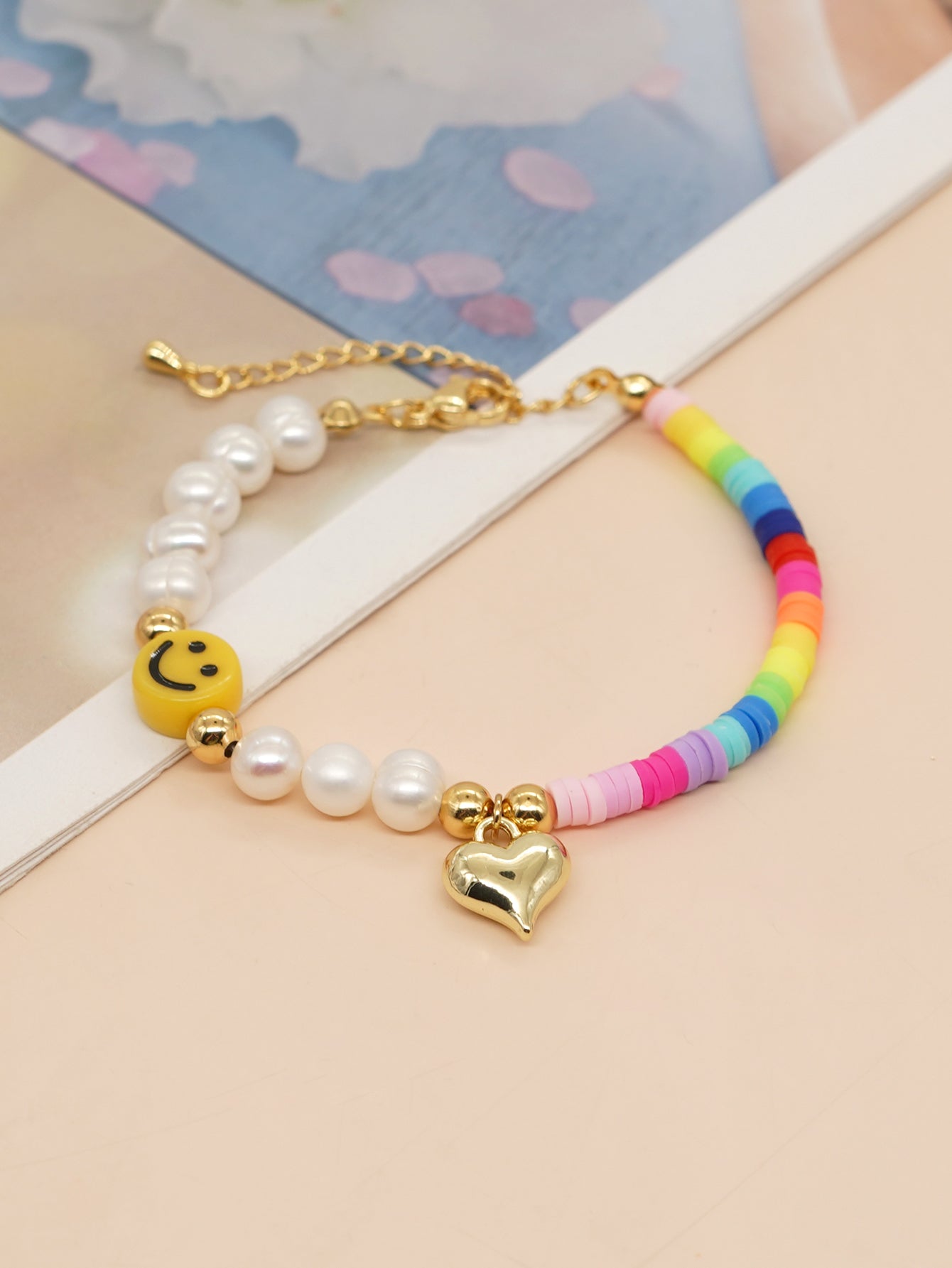 Cute Heart Shape Smiley Face Flower Freshwater Pearl Soft Clay Beaded Bracelets