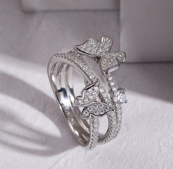 Wholesale Ins Style Korean Style Butterfly Sterling Silver Zircon Rings