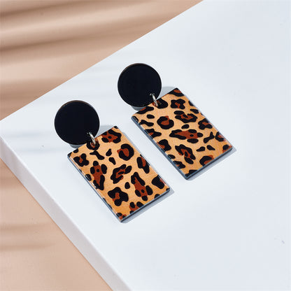 Vintage Style Round Leopard Rectangle Arylic Women's Drop Earrings