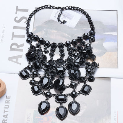 Exaggerated Geometric Alloy Inlay Artificial Crystal Women's Necklace