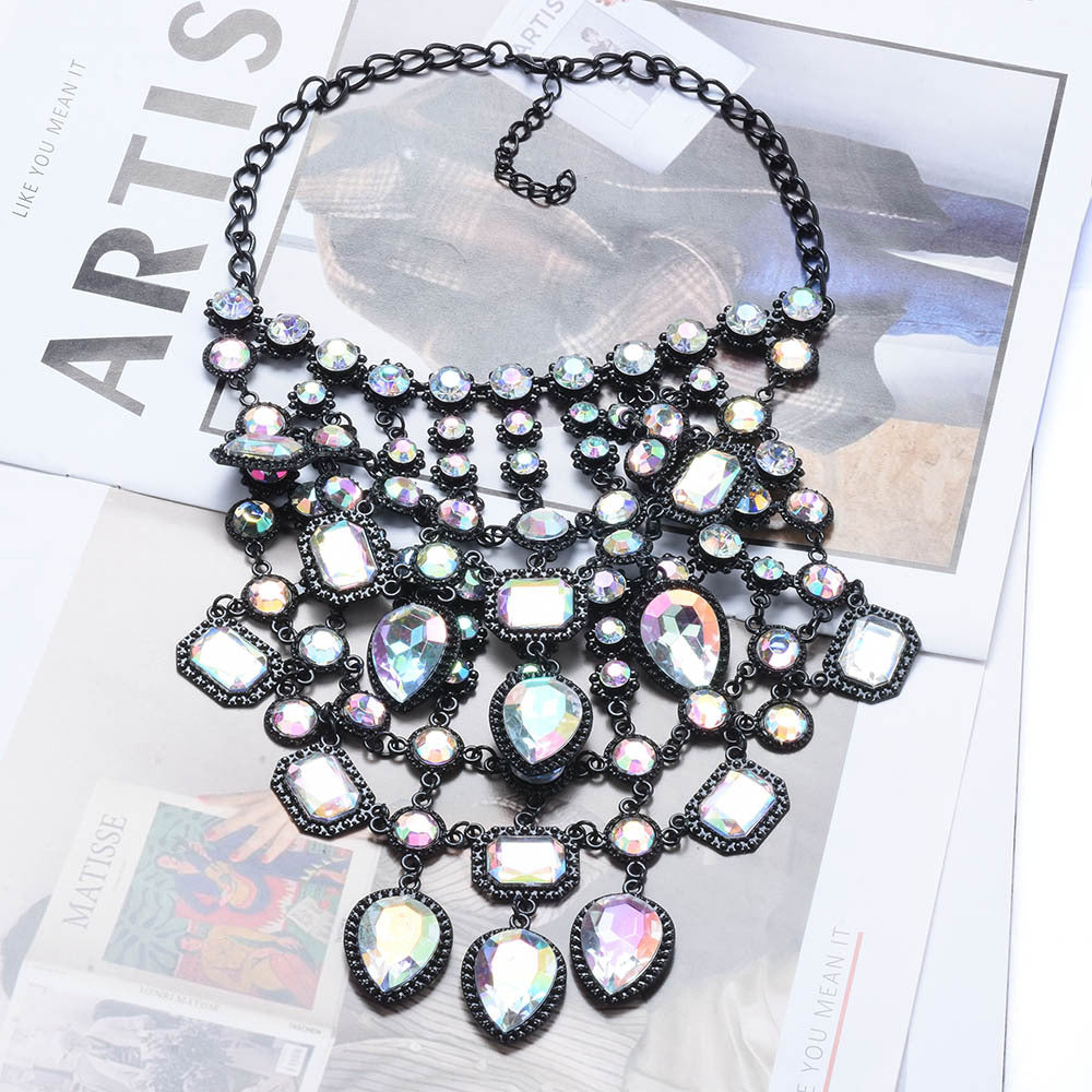 Exaggerated Geometric Alloy Inlay Artificial Crystal Women's Necklace