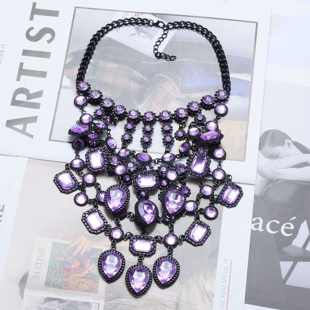 Exaggerated Geometric Alloy Inlay Artificial Crystal Women's Necklace