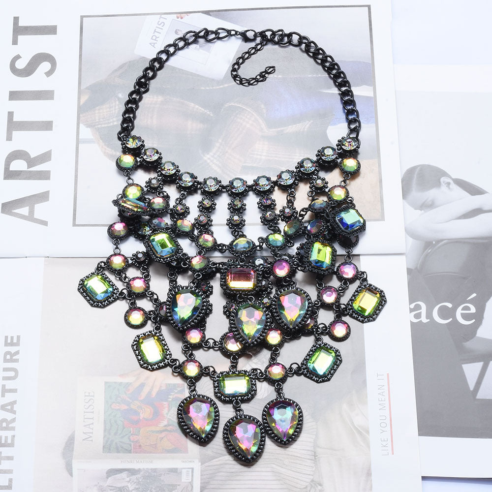 Exaggerated Geometric Alloy Inlay Artificial Crystal Women's Necklace