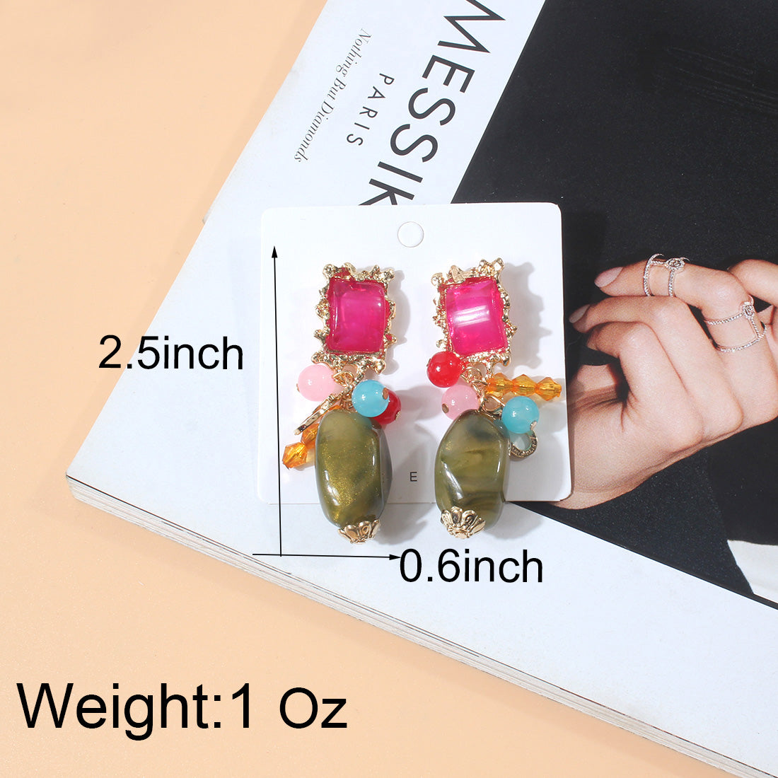 Vintage Style Streetwear Square Alloy Three-dimensional Inlay Acrylic Women's Drop Earrings