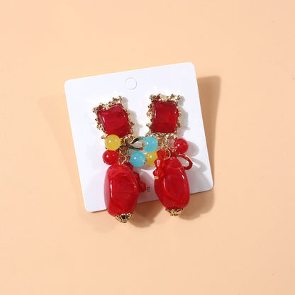 Vintage Style Streetwear Square Alloy Three-dimensional Inlay Acrylic Women's Drop Earrings