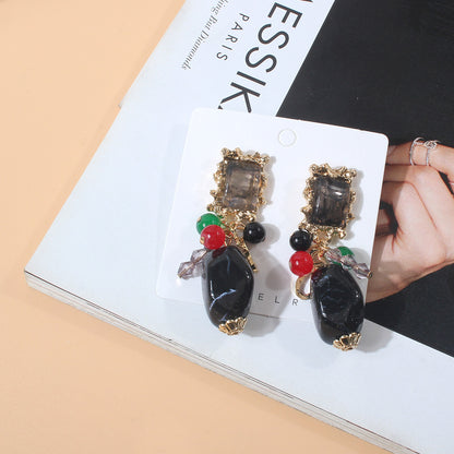 Vintage Style Streetwear Square Alloy Three-dimensional Inlay Acrylic Women's Drop Earrings