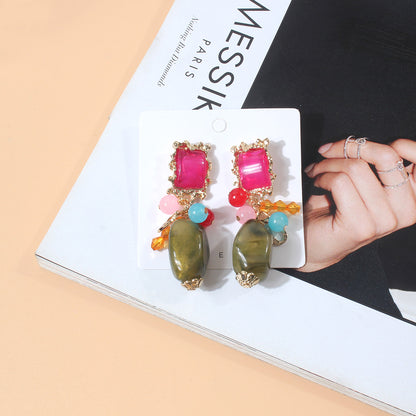 Vintage Style Streetwear Square Alloy Three-dimensional Inlay Acrylic Women's Drop Earrings