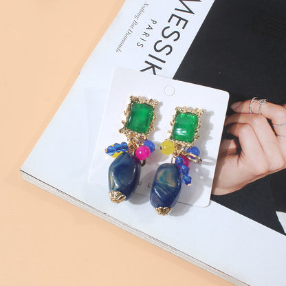 Vintage Style Streetwear Square Alloy Three-dimensional Inlay Acrylic Women's Drop Earrings