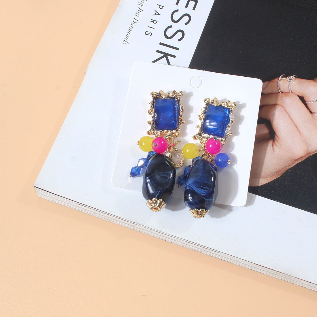 Vintage Style Streetwear Square Alloy Three-dimensional Inlay Acrylic Women's Drop Earrings