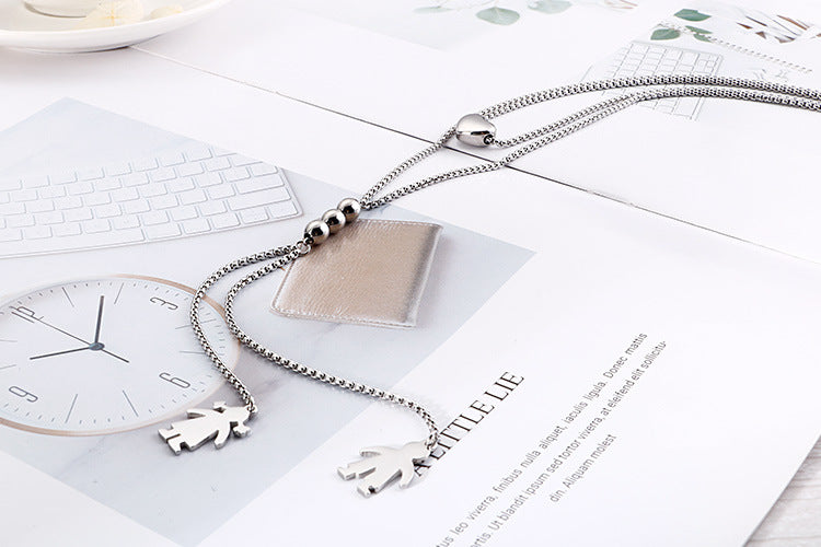 New Long Double Necklace Character Minimalist Style Stainless Steel Pendant Necklace Wholesale