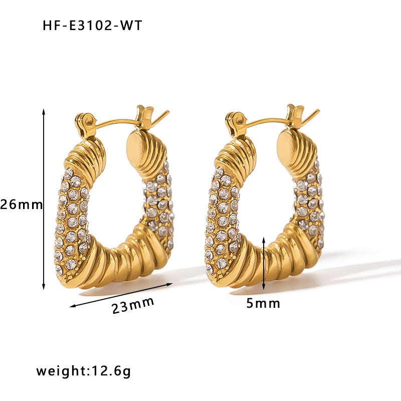 1 Pair Simple Style Streetwear U Shape Stainless Steel Plating Inlay Zircon Hoop Earrings