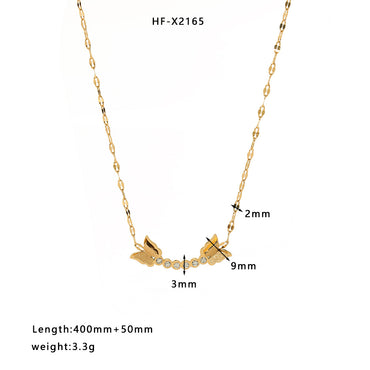 Stainless Steel Titanium Steel 18K Gold Plated Simple Style Butterfly Inlay Zircon Necklace