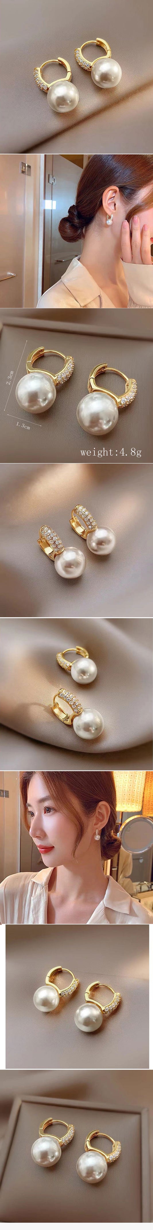 1 Pair Elegant Simple Style Round Copper Inlay Pearl Zircon Drop Earrings