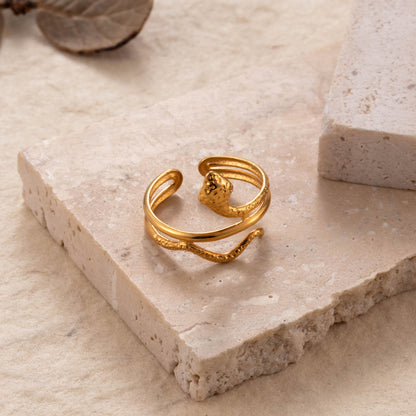 Ins Style Streetwear Leaf Flower Snake Stainless Steel Plating 18k Gold Plated Open Ring