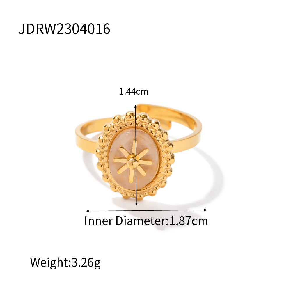 Ins Style Streetwear Star Oval Stainless Steel Plating Inlay Artificial Gemstones 18k Gold Plated Open Ring