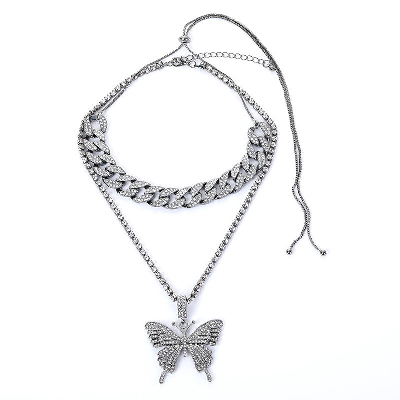 Hip-hop Exaggerated Butterfly Alloy Plating Inlay Rhinestones Women's Sweater Chain