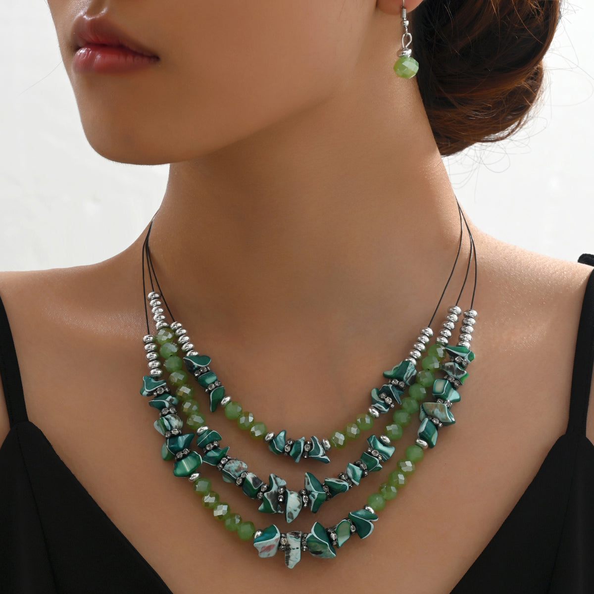 Elegant Irregular Stainless Steel Plastic Crystal Wholesale Earrings Necklace