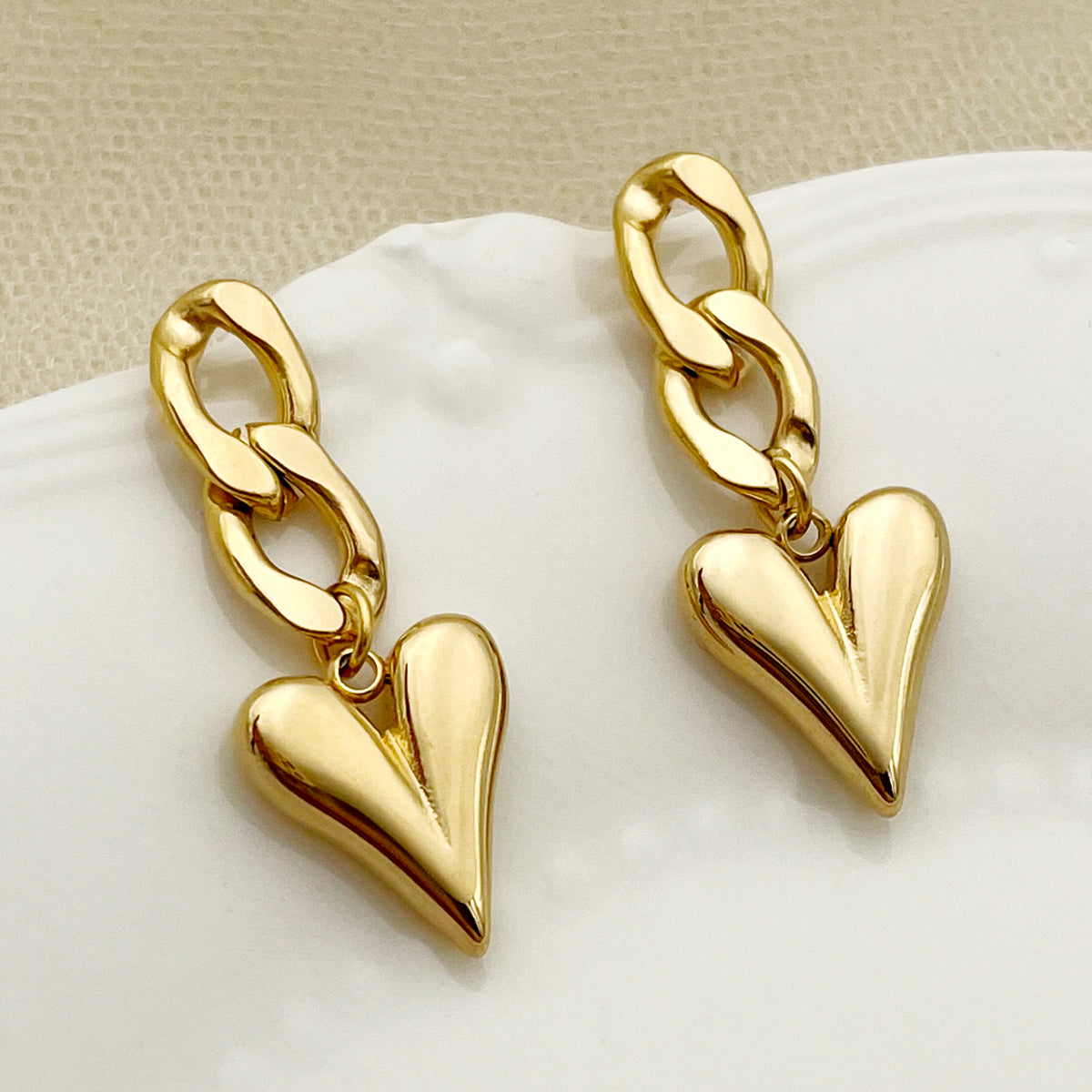 1 Pair Ig Style Heart Shape Plating Stainless Steel Gold Plated Drop Earrings