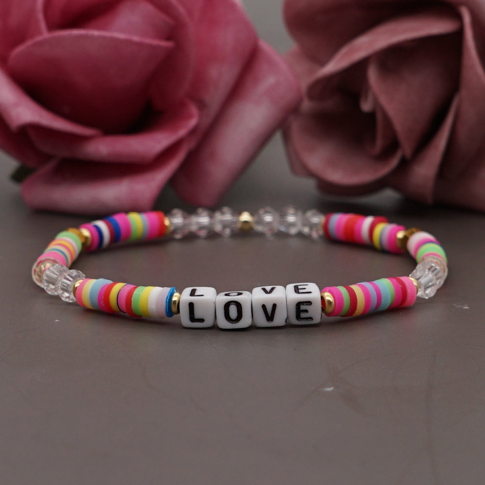 Romantic Simple Style Love Artificial Crystal Soft Clay Beaded Women's Bracelets