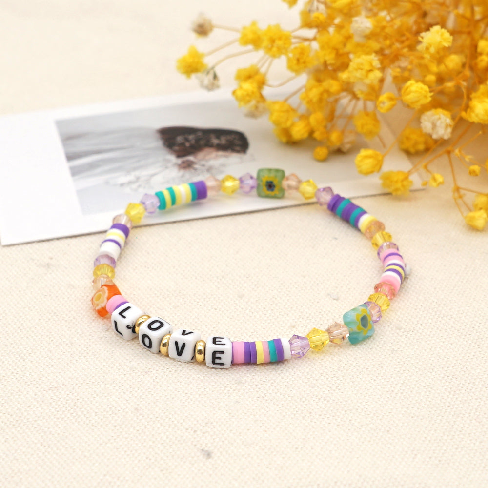 Romantic Simple Style Love Artificial Crystal Soft Clay Beaded Women's Bracelets
